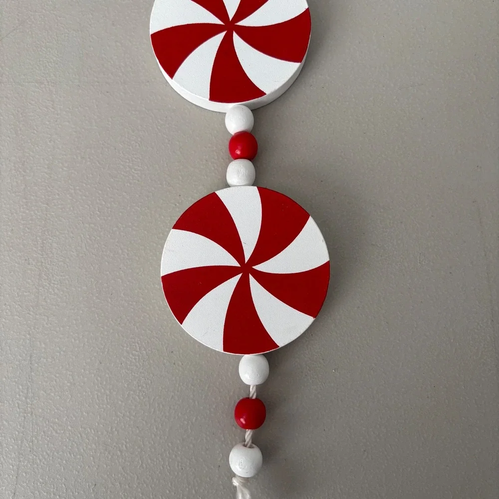 Hobby Lobby Peppermint Candy Wooden Bead Garland Red White Christmas Decor 24in